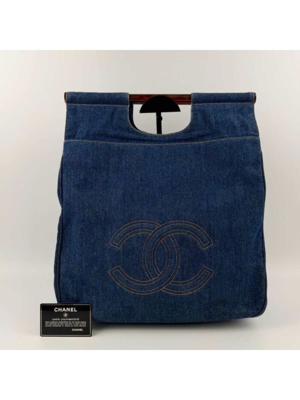 ★SOLD★ Chanel CC Logo Handbag Blue Denim Vintage - Picture 2 of 15